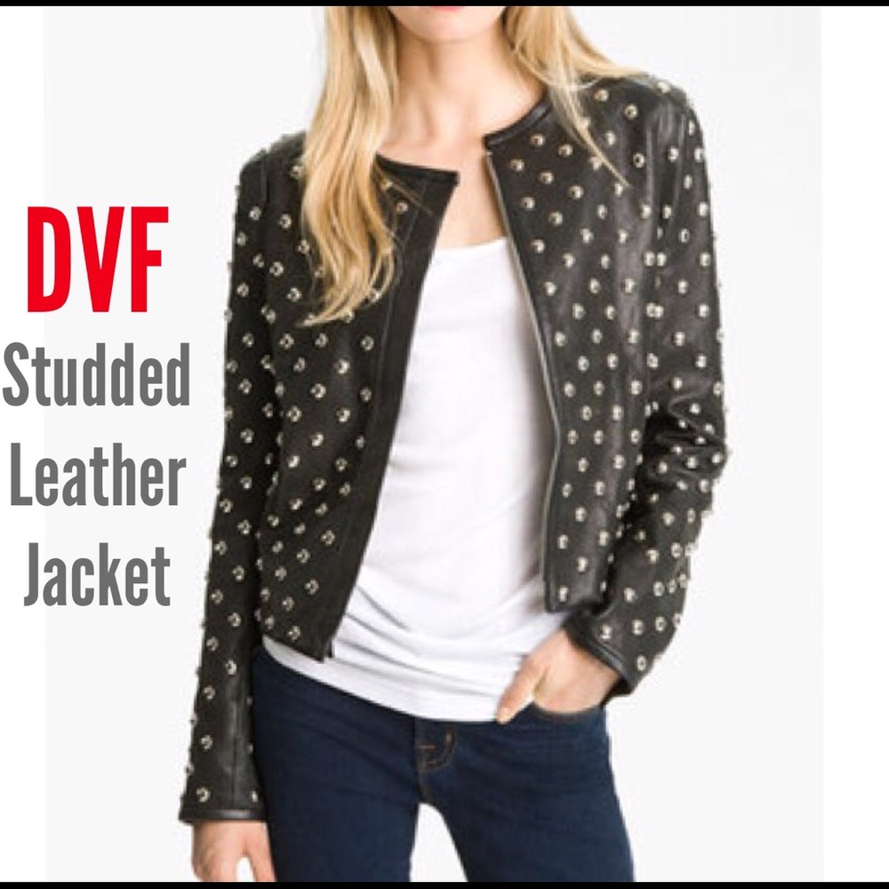 Diane Von Furstenberg Black Studded Leather Jacket